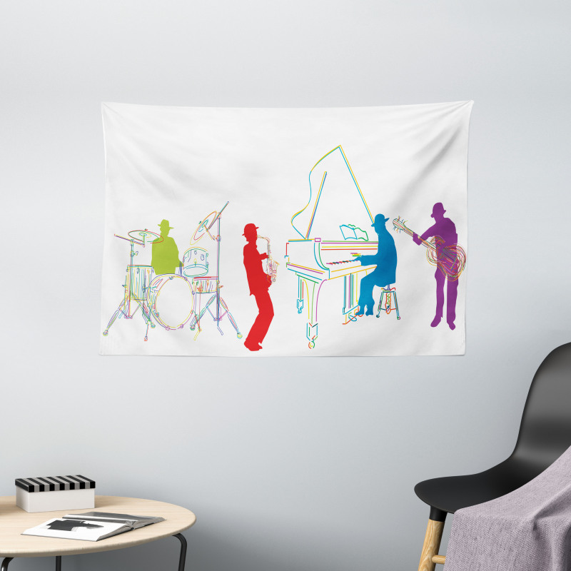 Retro Jazz Band Music Wide Tapestry