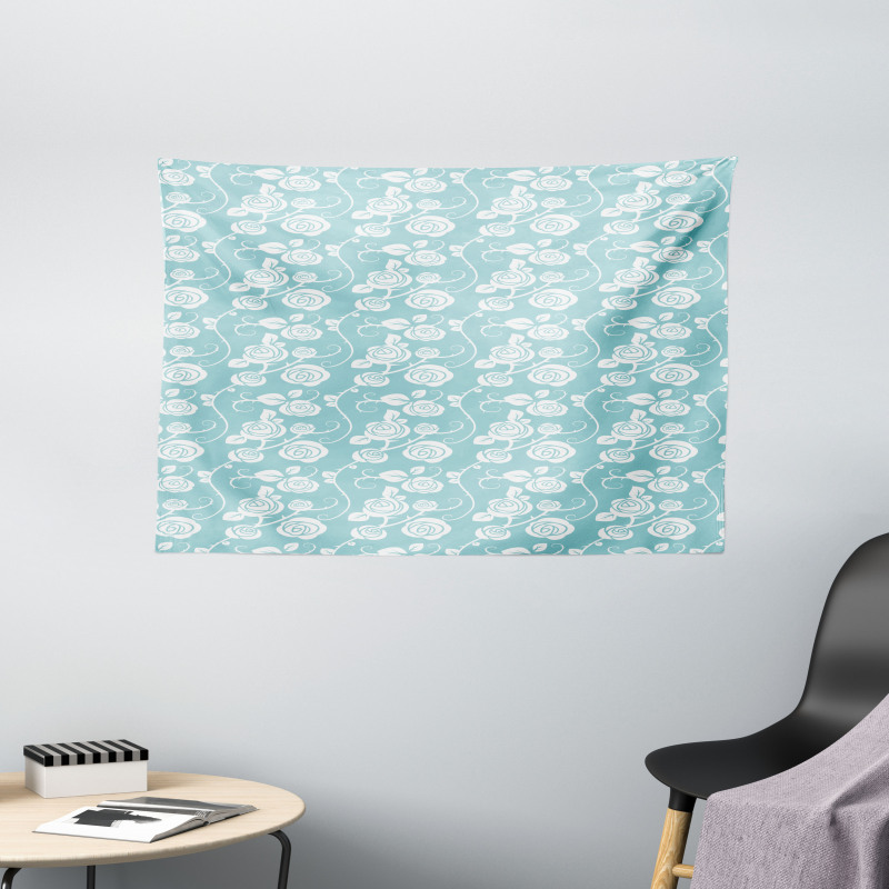 Pastel Style Swirling Roses Wide Tapestry