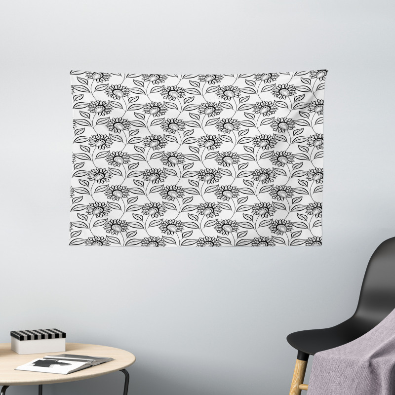 Outline Flowers Art Wide Tapestry