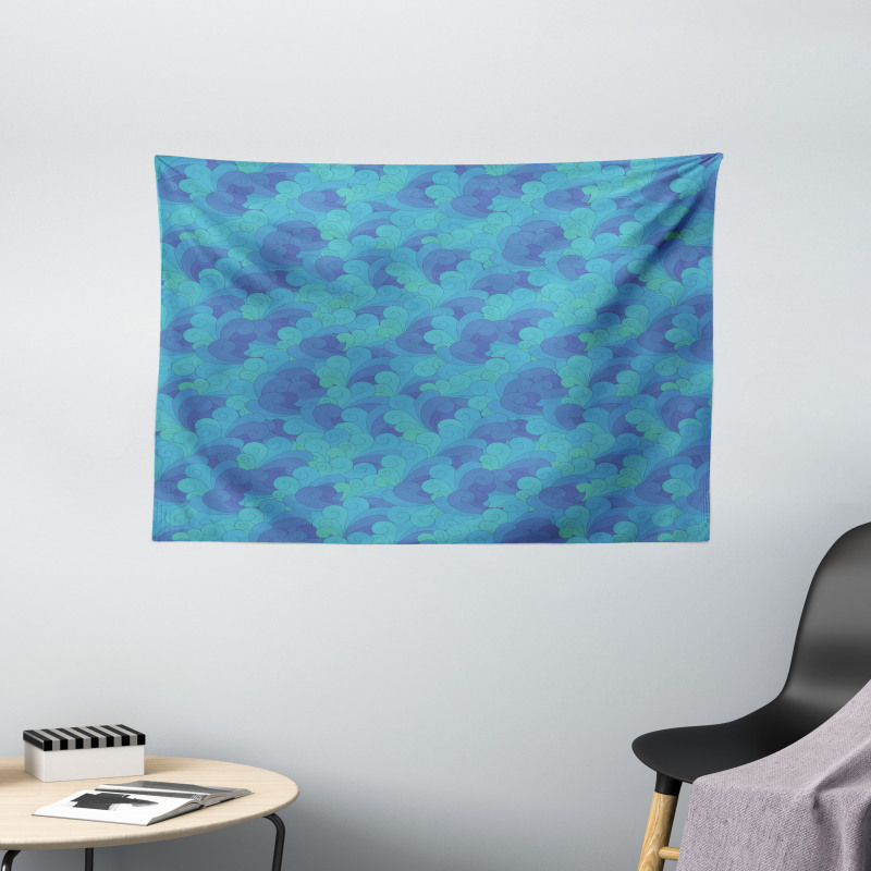 Doodle Ocean Sky Clouds Wide Tapestry