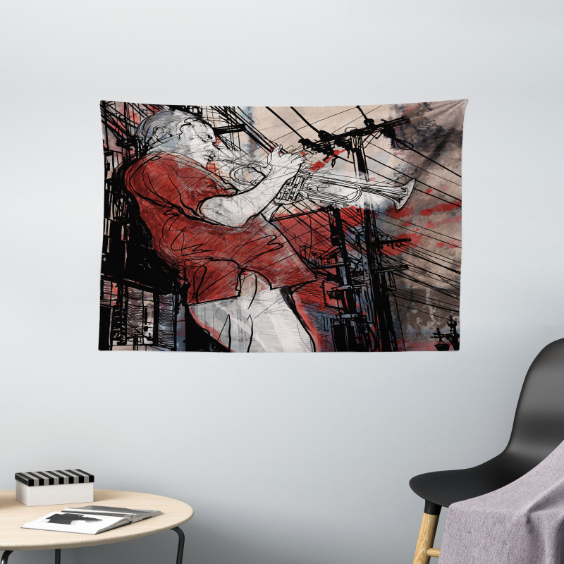 Grunge Jazz Musician Wide Tapestry