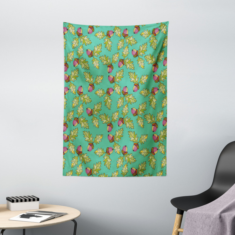 Jungle Acorns and Oak Leaves Tapestry