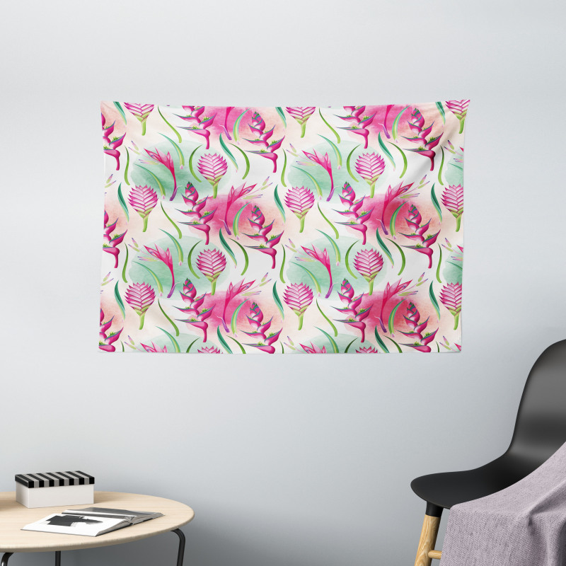 Tropic Flowers Paint Blots Wide Tapestry