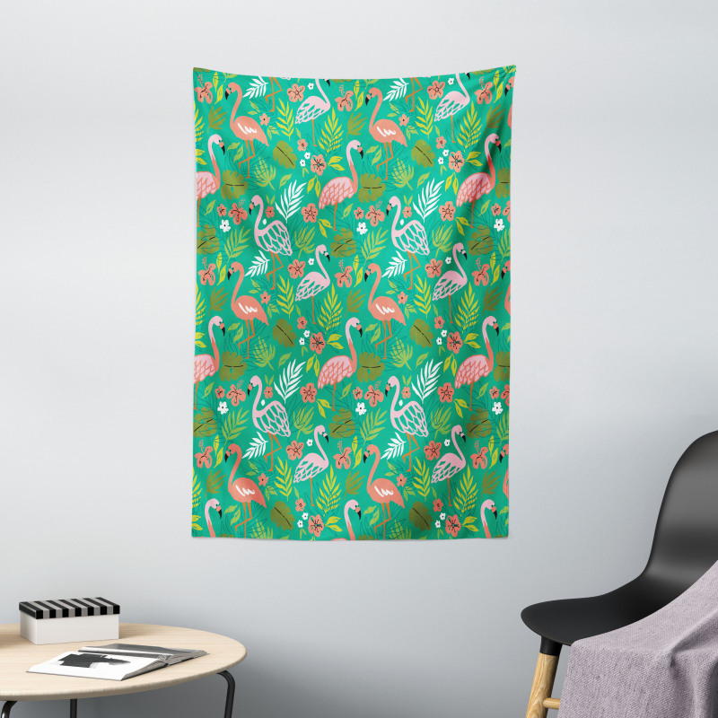 Caribbean Botany Flamingos Tapestry