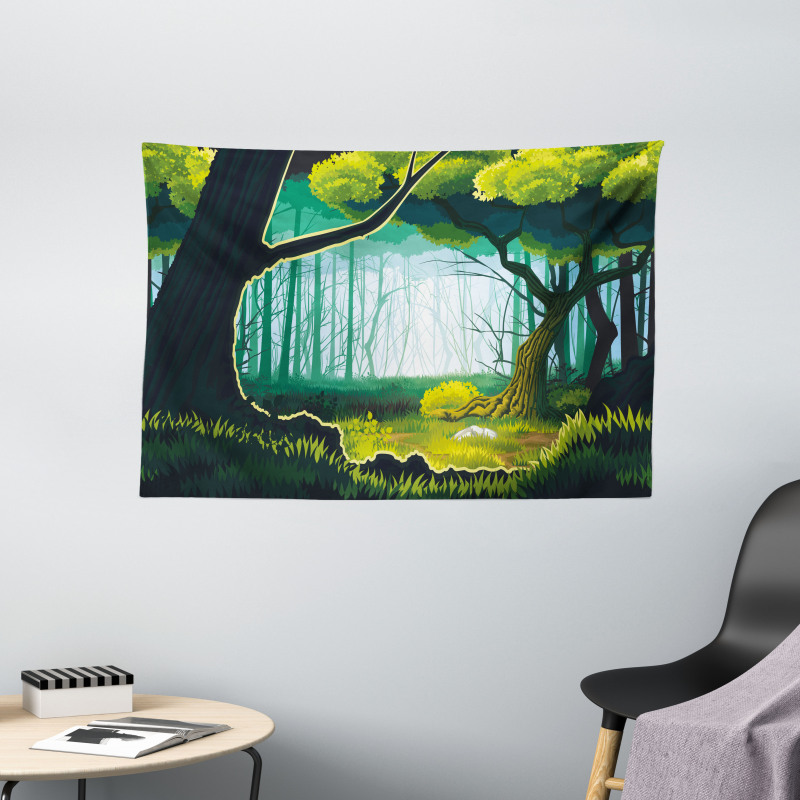 Forest View Outdoor Scene Wide Tapestry