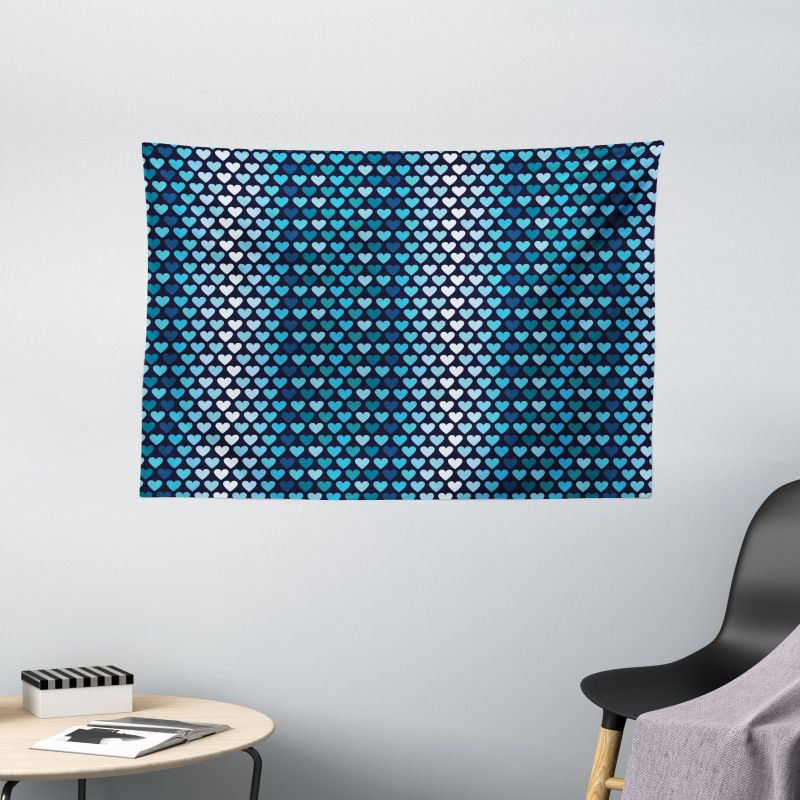 Blue Toned Heart Shapes Wide Tapestry