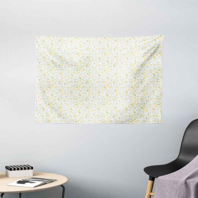 Narcissus and Dots Pattern Wide Tapestry