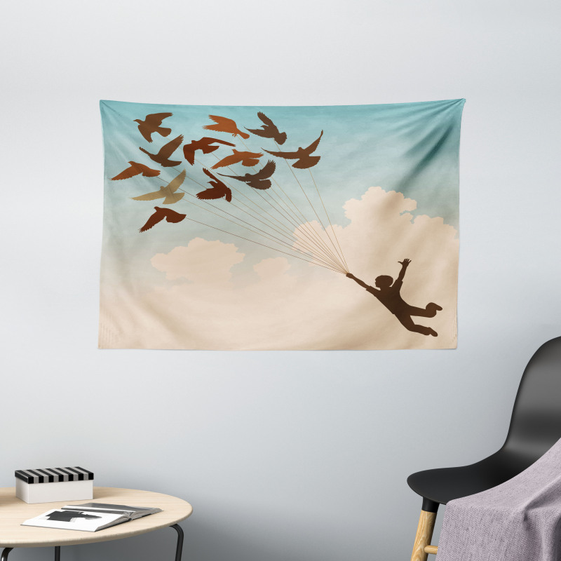 Flying Pigeons Birds Wide Tapestry