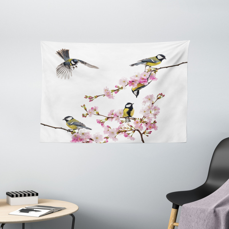 Flowers Hummingbirds Wide Tapestry
