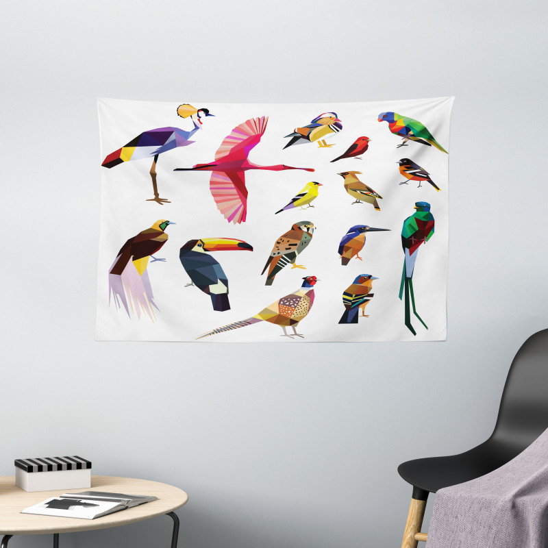 Bird Set Poly Design Wide Tapestry