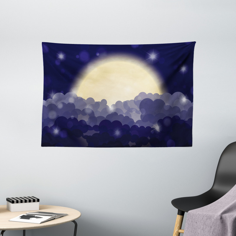 Cloudy Sky View at Night Wide Tapestry