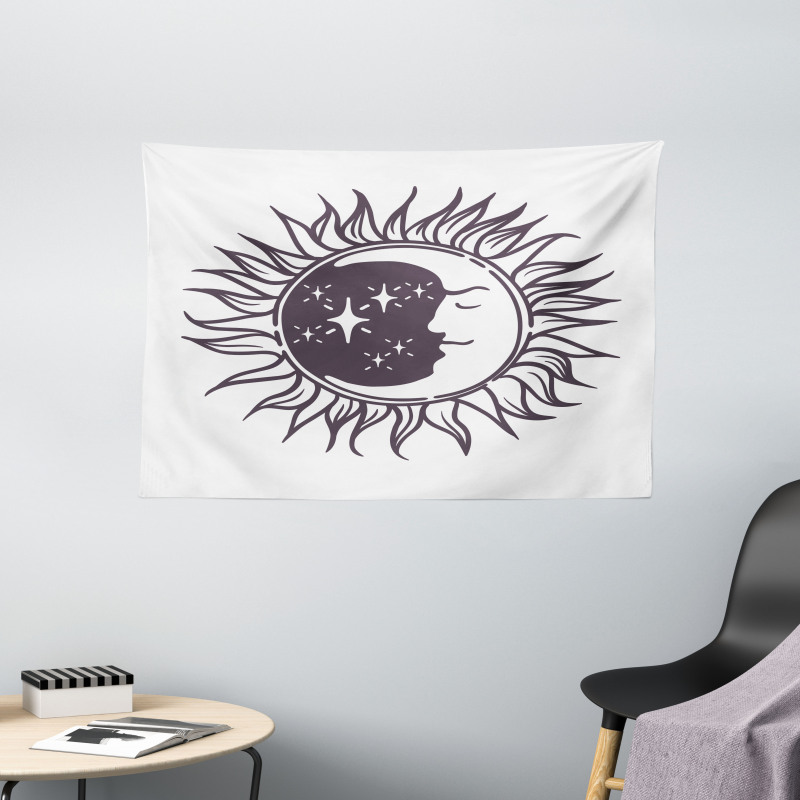 Cartoon Crescent in Sun Wide Tapestry