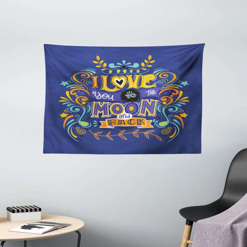 Floral Themed Text Wide Tapestry