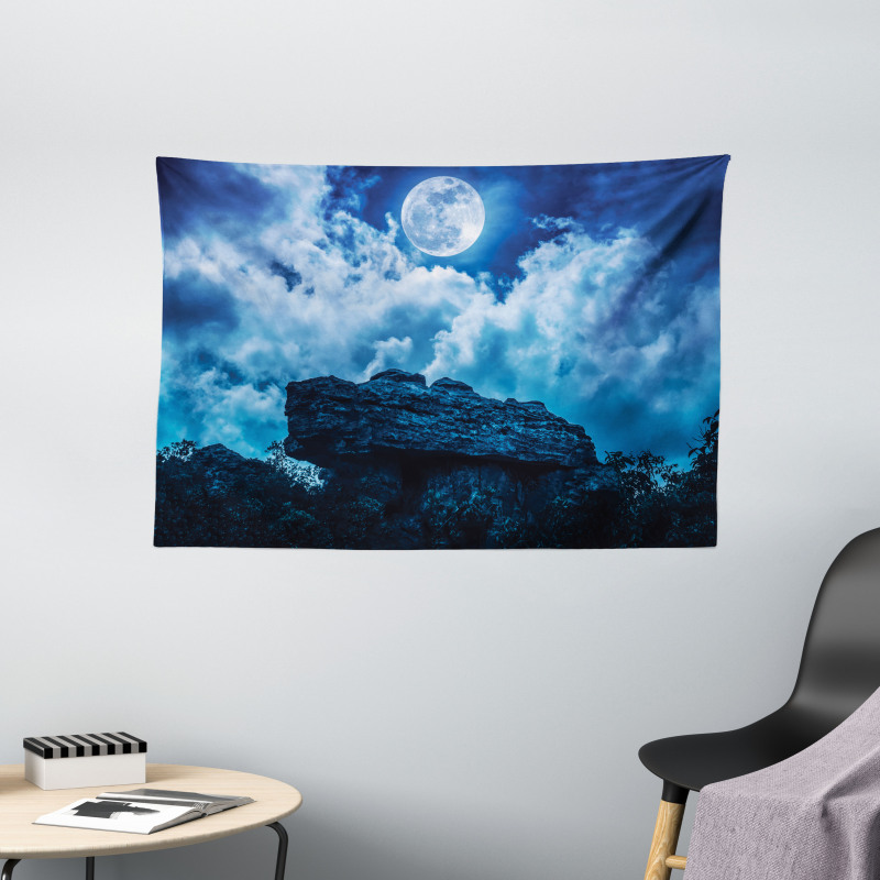 Cliff Under Cloudy Night Wide Tapestry