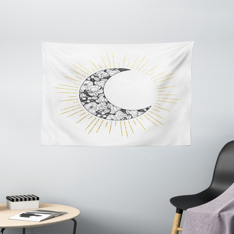 Crescent with Roses Art Wide Tapestry