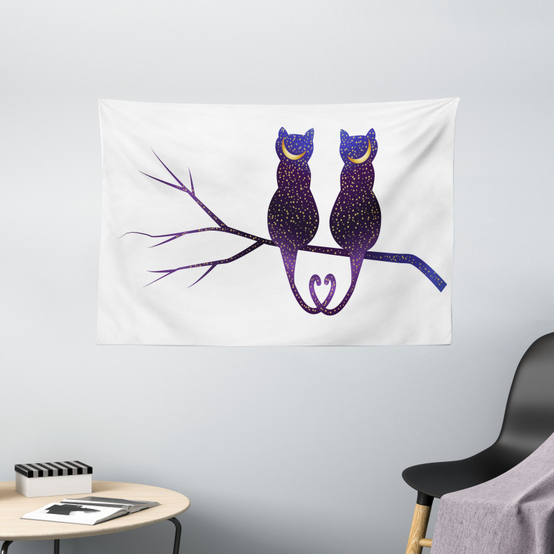 Cats Depicted as Night Wide Tapestry