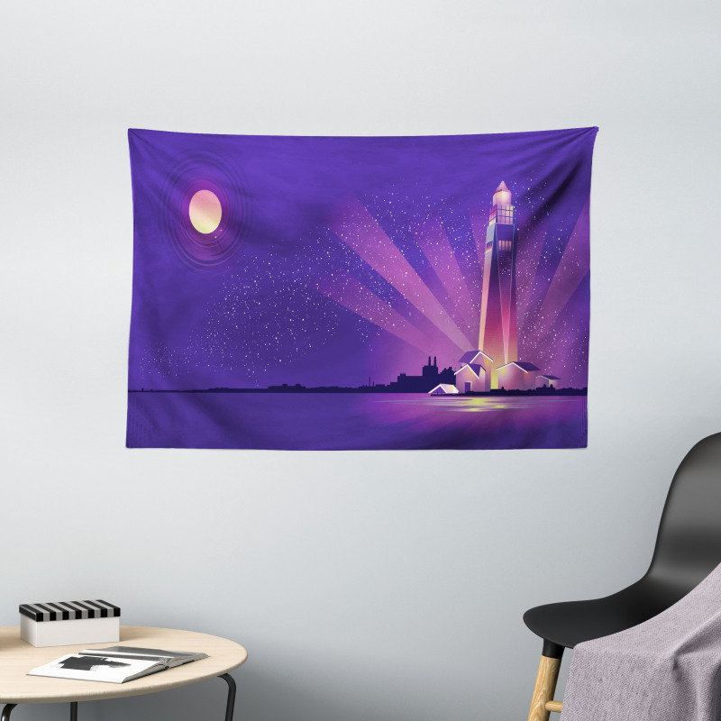 Lighthouse Under Night Wide Tapestry