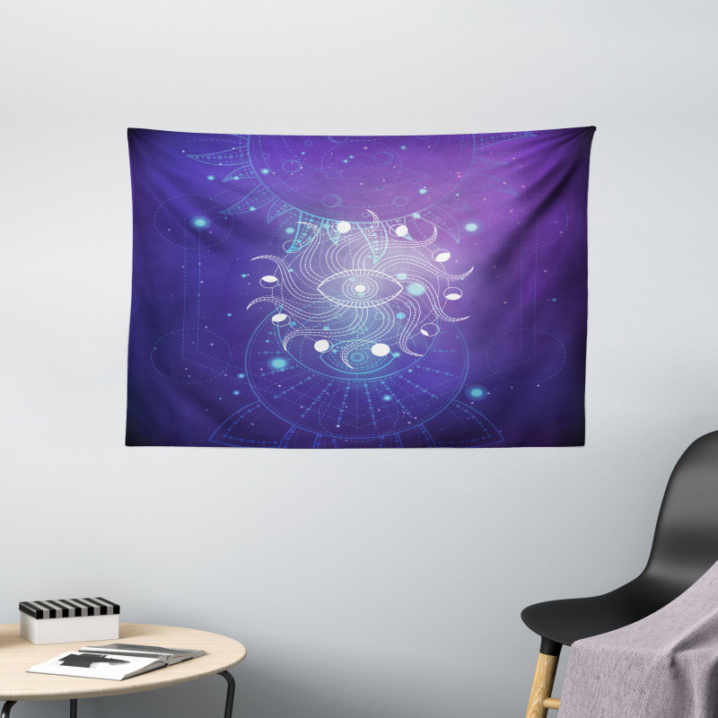 Mystic Eye and Ornaments Art Wide Tapestry