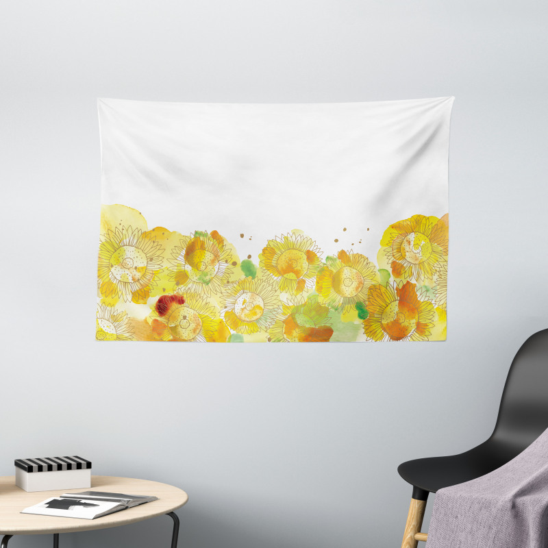 Watercolor Sunflowers Wide Tapestry