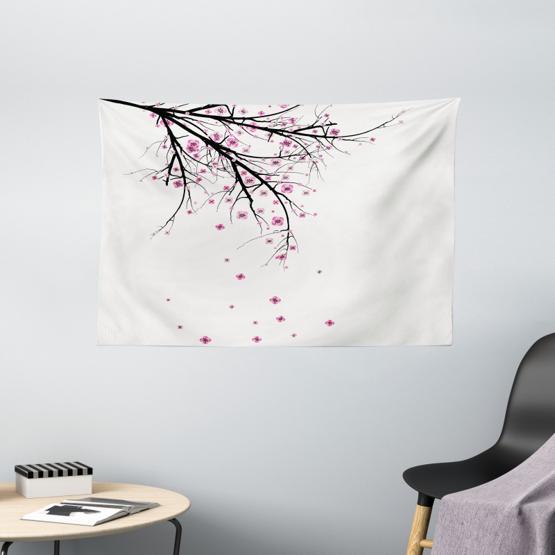 Cherry Blossom Flower Wide Tapestry
