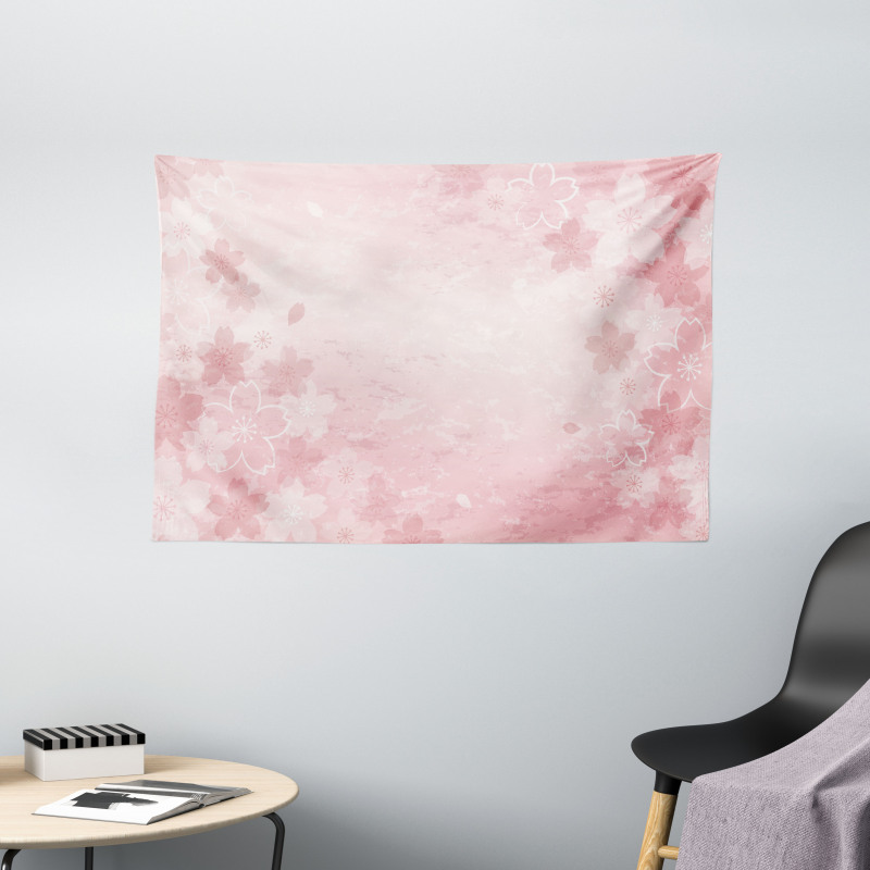 Cherry Blossom Floral Art Wide Tapestry