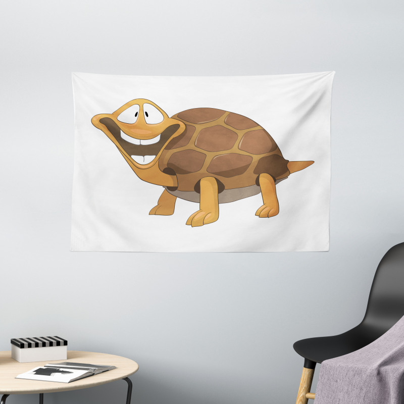 Single Happy Turtle Design Wide Tapestry