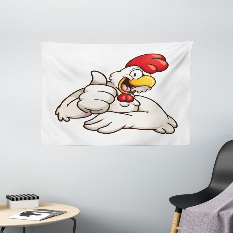 Joyous Cartoon Style Chicken Wide Tapestry