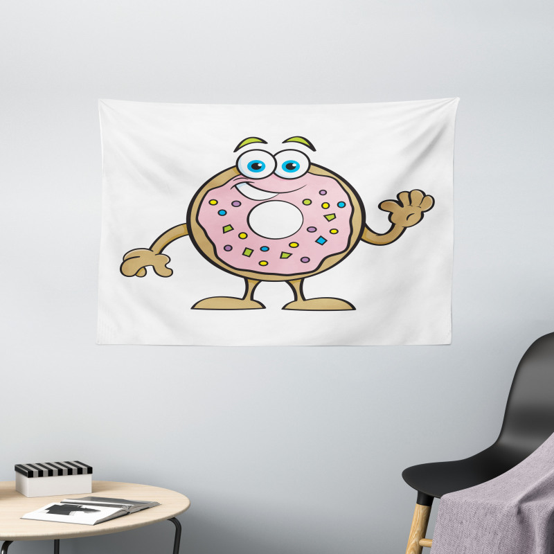 Waving Donut with Sprinkles Wide Tapestry