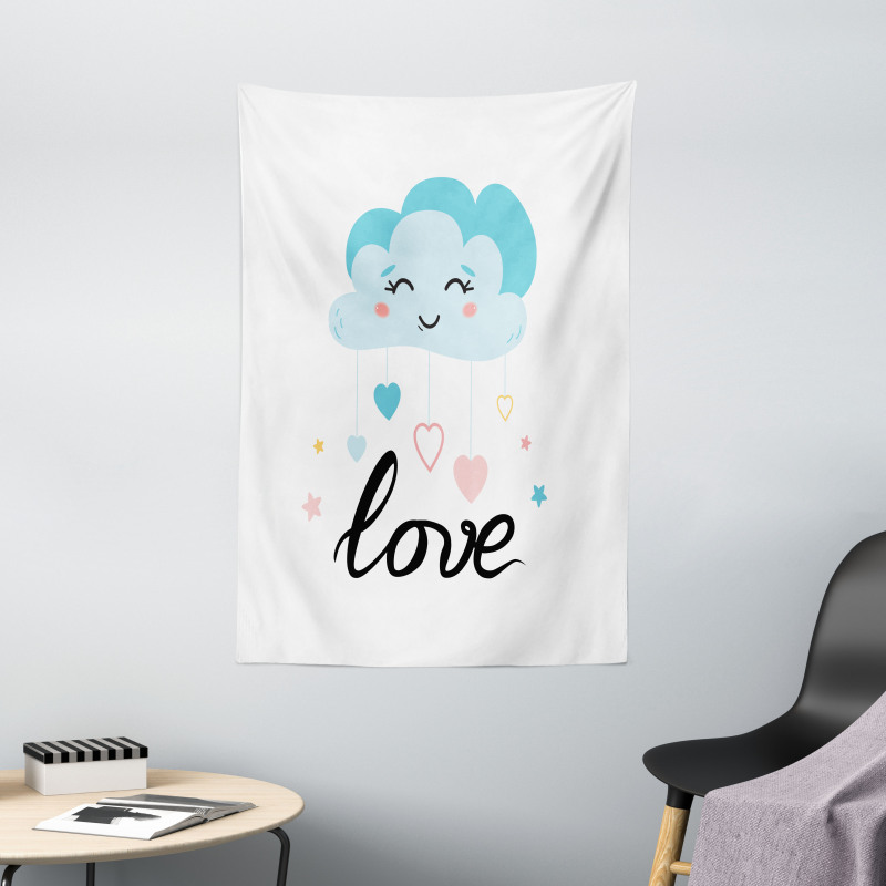 Love Cursive Text and Clouds Tapestry