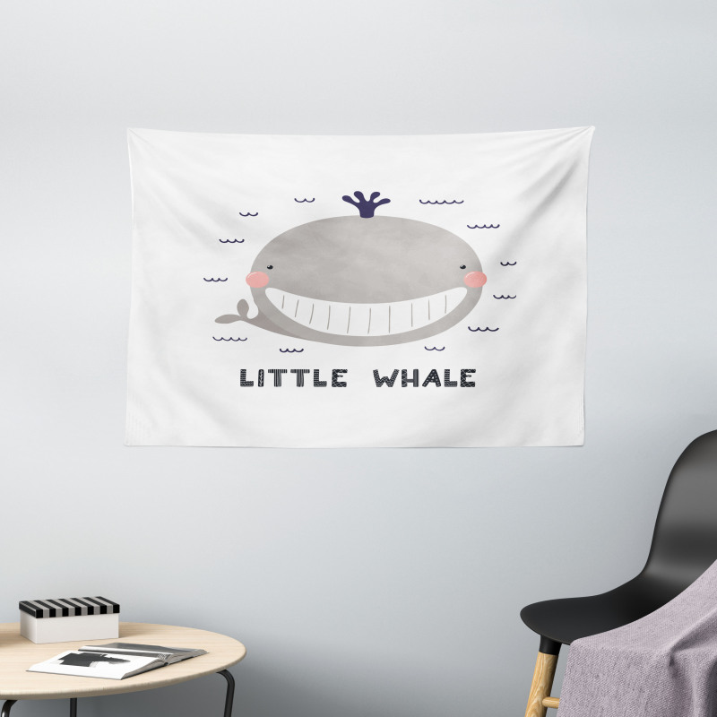 Big Mouth Little Whale Design Wide Tapestry