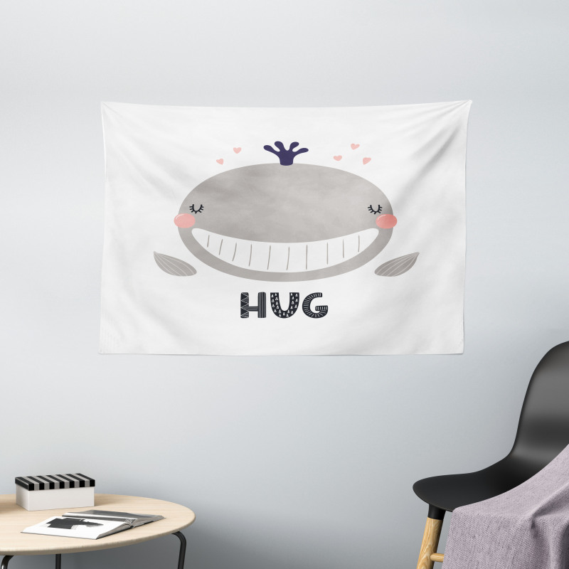 Cheerful Whale Hug Lettering Wide Tapestry