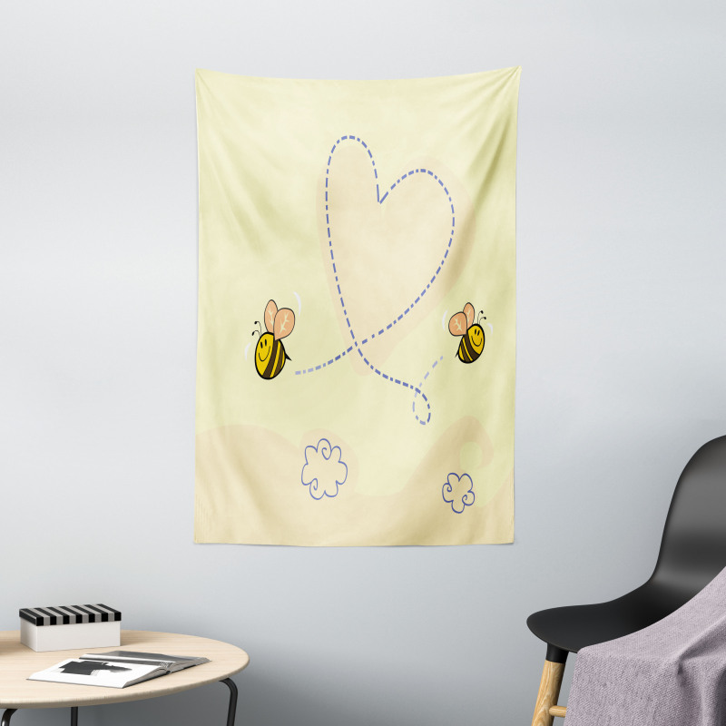 Buzzing Flies Heart Shape Tapestry