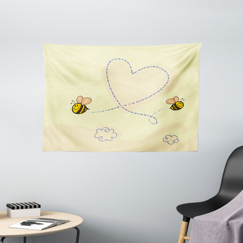 Buzzing Flies Heart Shape Wide Tapestry