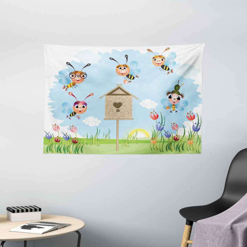 Cheerful Meadow Landscape Wide Tapestry