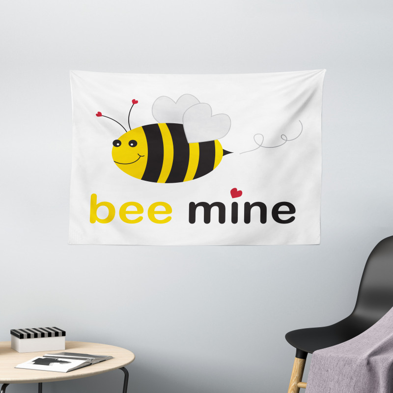 Bee Mine Romantic Cartoon Wide Tapestry