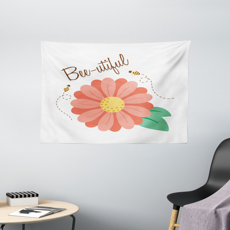 Bee-utiful Floral Scene Wide Tapestry