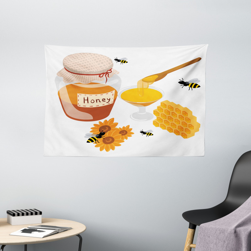 Spoon Jar and Sunflowers Wide Tapestry