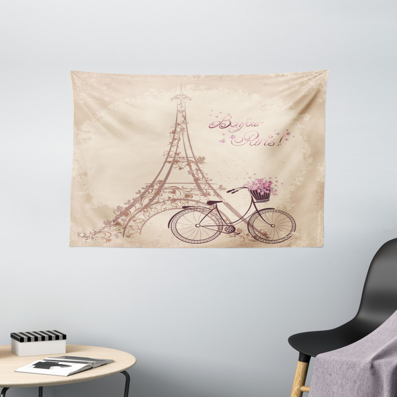 French Eiffel Tower Wide Tapestry