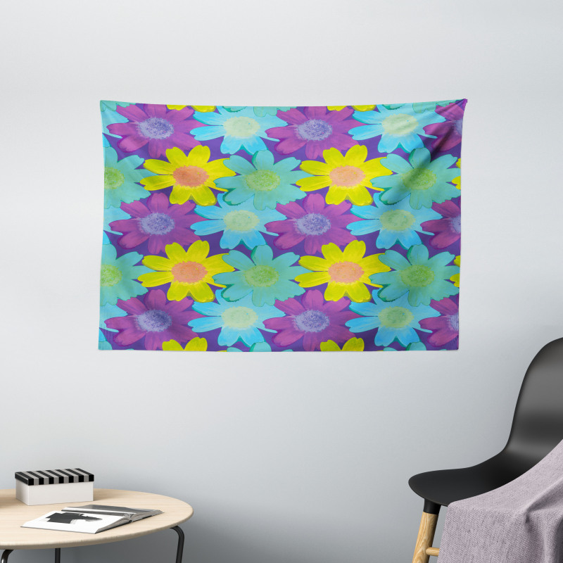 Watercolor Style 90s Pattern Wide Tapestry