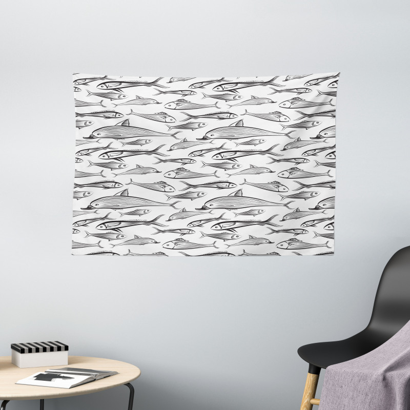 Sketch of Underwater Lives Wide Tapestry
