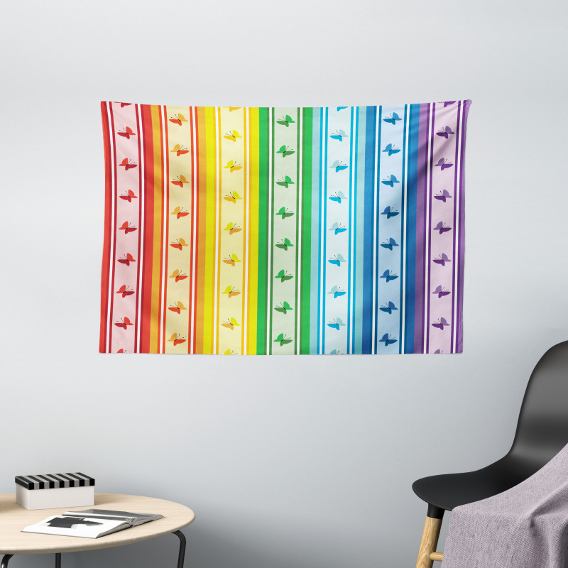 Stripe Rainbow Pattern Wide Tapestry