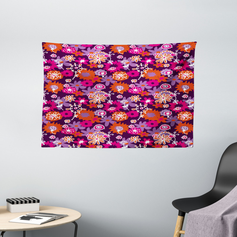 Spring Flowers Retro Style Wide Tapestry