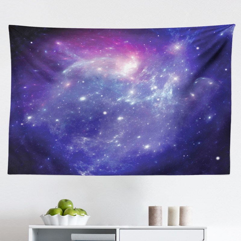 Gökyüzü Mikrofiber Geniş Duvar Halısı Mavi Nebula Desenli