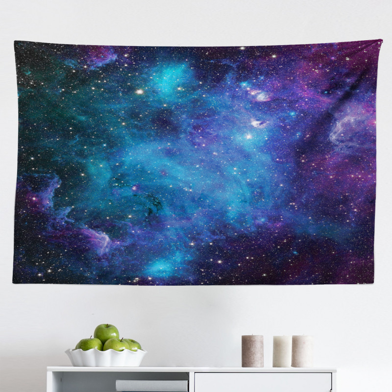 Uzay Mikrofiber Geniş Duvar Halısı Mavi Mor Nebula Desenli