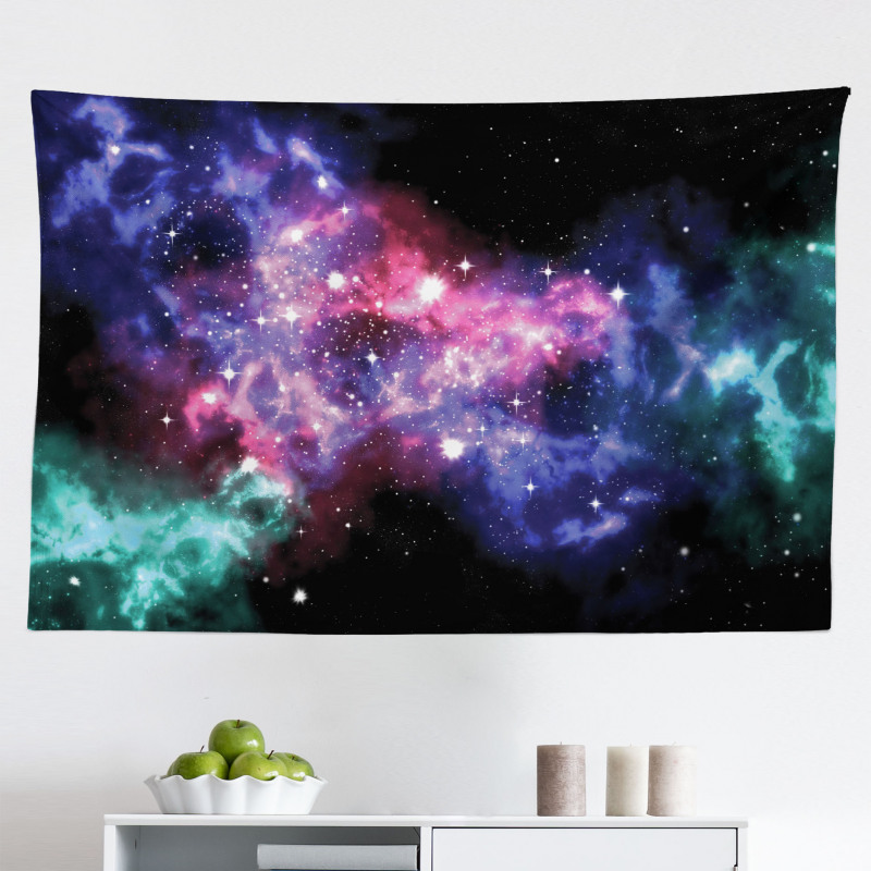 Gökyüzü Mikrofiber Geniş Duvar Halısı Pembe Nebula Desenli