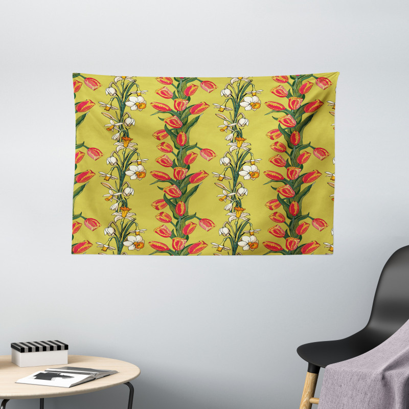 Tulips and Daffodils Pattern Wide Tapestry