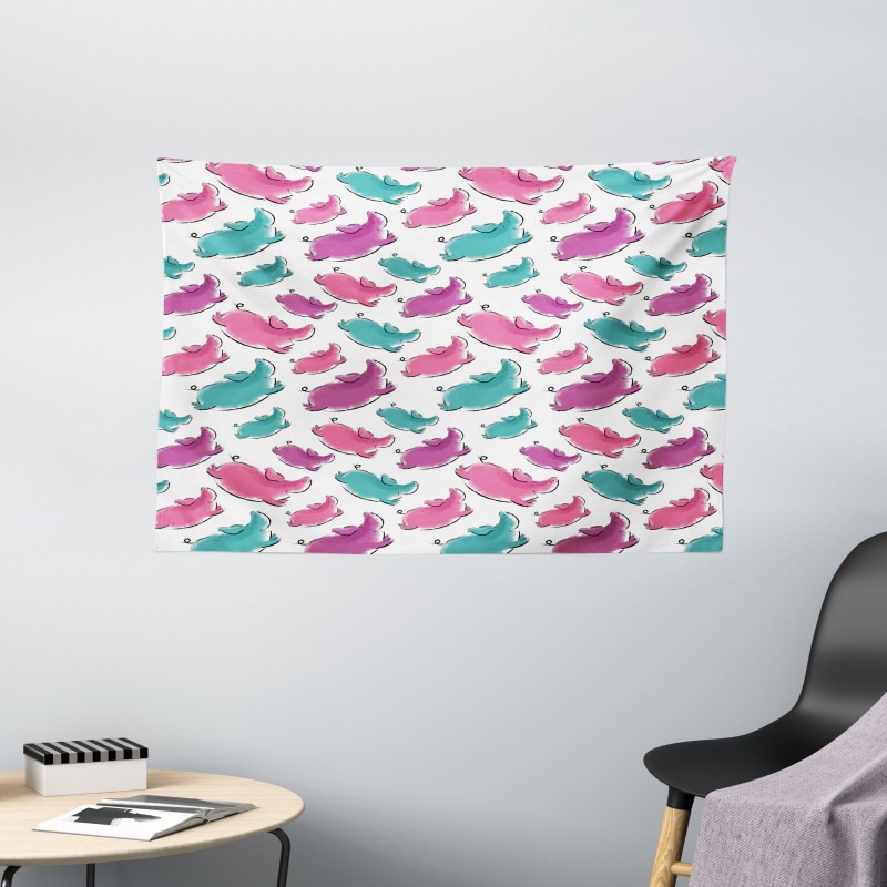 Hand Drawn Watercolor Effect Wide Tapestry
