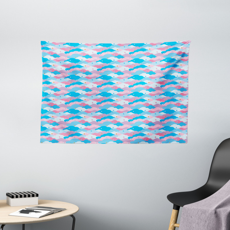 Childish Style Rain Clouds Wide Tapestry