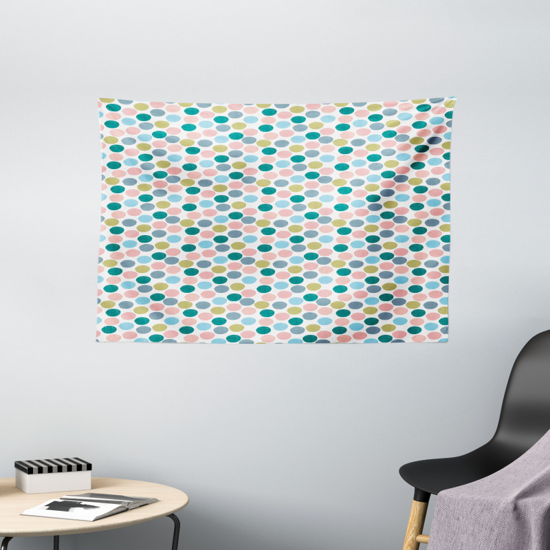 Pastel Big Polka Dots Art Wide Tapestry