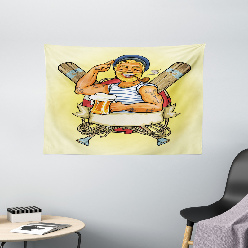 Cartoon Style Sailor Wide Tapestry